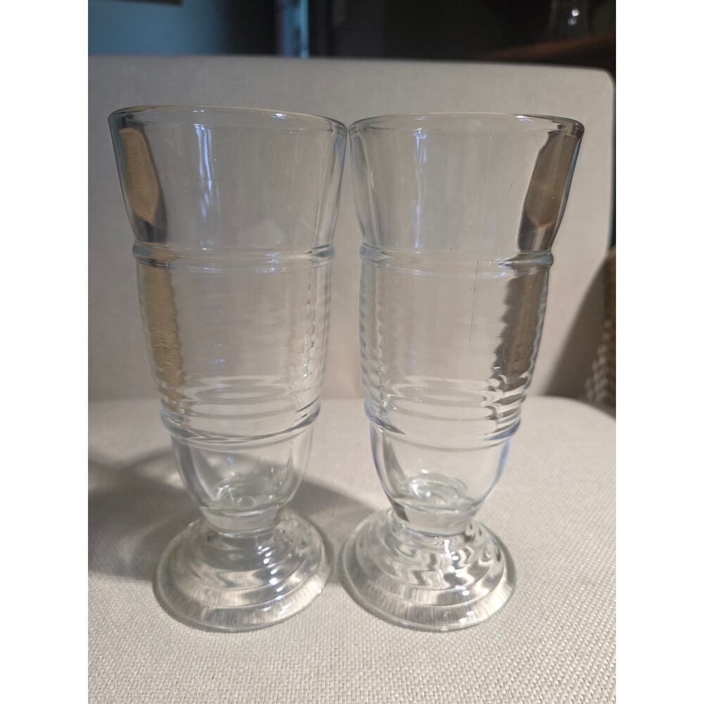 Vintage Anchor Hocking Manhattan Clear Footed Milkshake Parfait Glasses - Pair